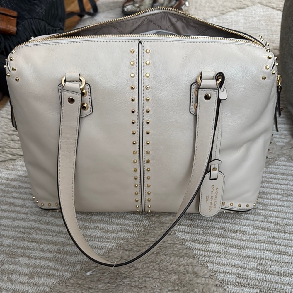 Michael Kora Elegant Cream Studded Tote Bag